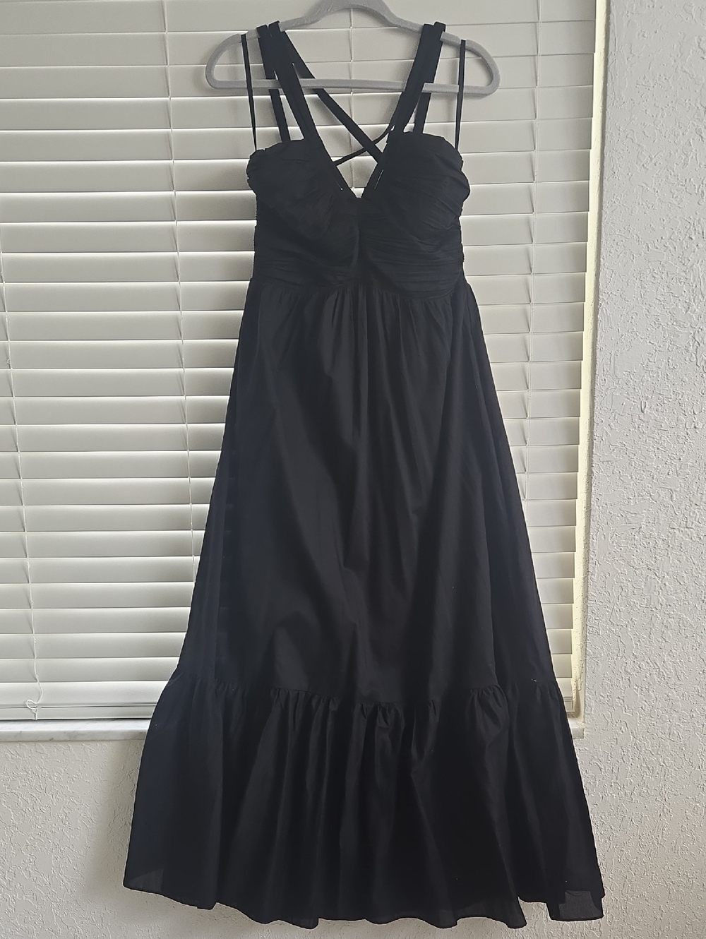 White House Black Market Black Strappy Ruched Maxi Dress